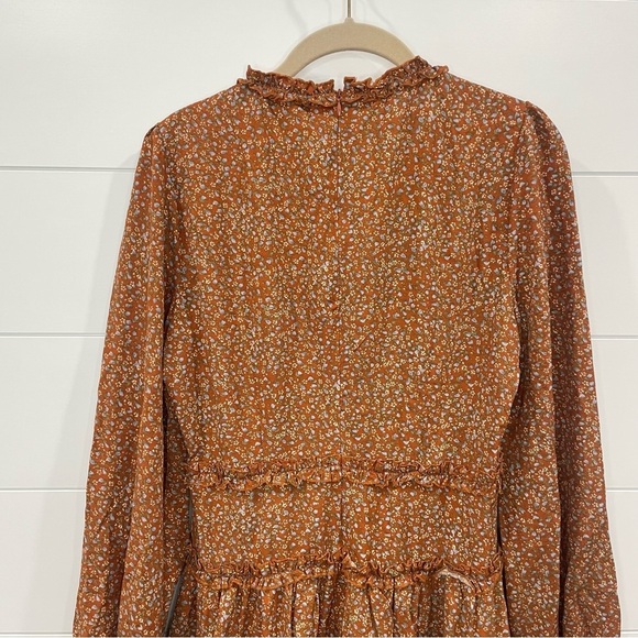 NWT Lulu's Admire You Rust Floral Print Ruffled Long Sleeve Dress L - Picture 10 of 14